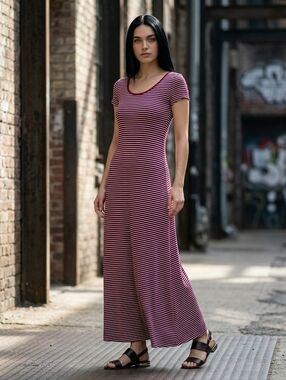 EUC Lauren Ralph Lauren Cotton Blend Red & White Striped P/XS Maxi Dress!